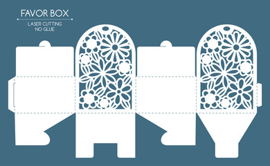 Openwork favor box with a lace ornament. Laser cutting