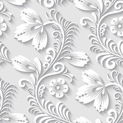 Elegant 3d seamless floral pattern. Vector Illustration