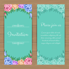 Floral invitation or greeting card template. Vector Illustration in retro style