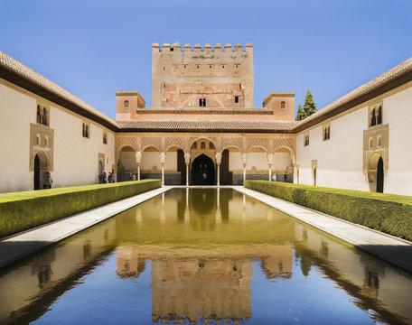 Spain. The Alhambra. Court of the Myrtles and Palacio de Comares
