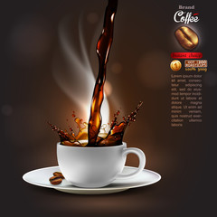 Coffee advertising design with a splash effect,  high detailed realistic illustration