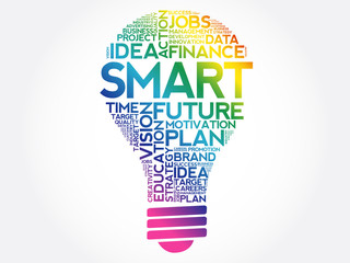 SMART bulb word cloud collage, business concept