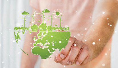 Businessman touching renewable energy sketch