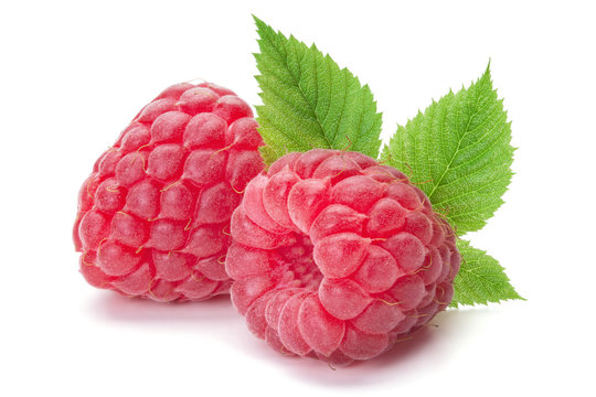 Ripe raspberries isolated on the white background.
