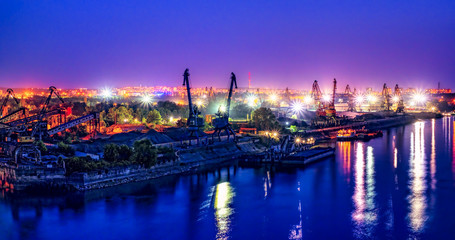 Fototapeta premium The lights of the city. Ruse city, Bulgaria, Danube river. 