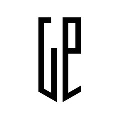 initial letters logo lp black monogram pentagon shield shape