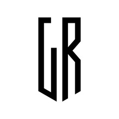 initial letters logo lr black monogram pentagon shield shape