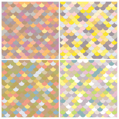 Abstract seamless vector background. A set of textures. Roof tiles. Colored Scales. Paet. Fashion. Geometric pattern. Circles. Variegated bright illustration.