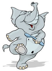 Happy Dancing Elephant Holding Spoon in Hand - Cheerful Cartoon Illustration, Vector