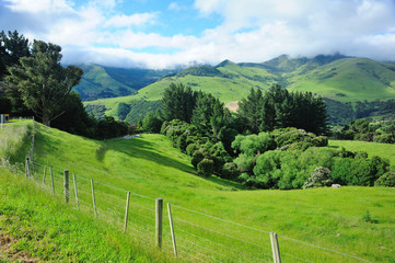 Fototapeta na wymiar Mountain scenery in summer in Akaroa,New Zealand.