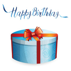 Illustration of a gift box and inscription HAPPY BIRTHDAY on a white background