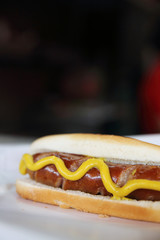 Hot dog sausage in close up