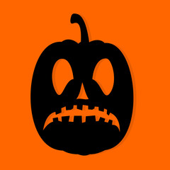 Halloween pumpkin. Black icon on orange background. Vector illustration