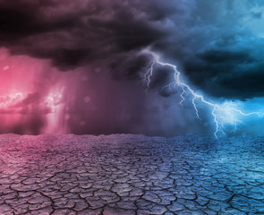 Storm and thunder in desert