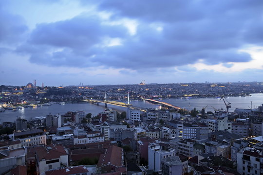 Istanbul old city skyline from top of Galata tower, Fatih, Istanbul, Turkey
