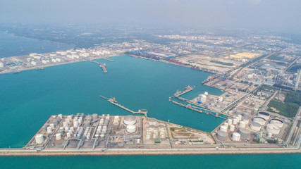 Aerial view Oil refinery .The factory is located in the middle of nature and no emissions. The area around the air pure.