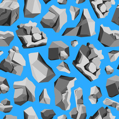 Cartoon Rocks and Stones Background Pattern on a Blue. Vector