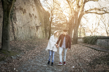 Happy couple outdoor. Happy couple enjoying in the park.