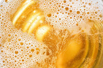 Glass of beer. Top view of lager beer or light beer.