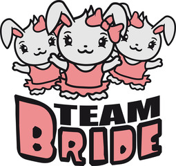 bride team 3 freundinnen junggesellenabschied party feiern braut hochzeit verlobt heiraten mädchen girl frau weiblich schleife rock kleid schön hübsch kaninchen hase süß niedlich