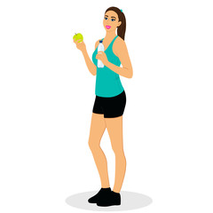 Healthy Lifestyle. Girl with water and apple.