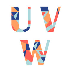 Set of alphabet letters with colorful abstract pattern. U,V,W. Vector illustration