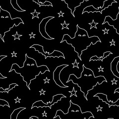 Halloween monochrome seamless pattern background.