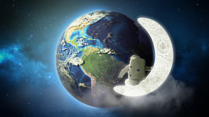 Naklejka na ściany i meble astronaut looks at the earth from the moon Elemen ts of this image furnished by NASA 3d render