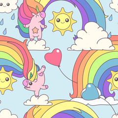 vector seamless pattern. Unicorns time concept. 035