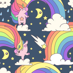 vector seamless pattern. Unicorns time concept. 034