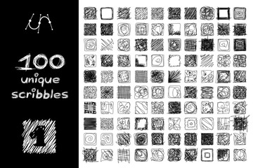 vector SET 100 SCRIBBLES Part 2. Clip art isolated on transparent background.