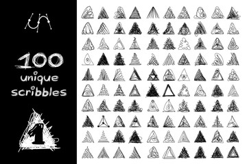 vector SET 100 triangle SCRIBBLES Part 1. Clip art isolated on transparent background.
