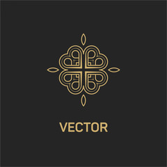 Vintage luxury emblem and logo. Abstract fashion ethnic print. Calligraphic flourishes. Black and gold vector ornament. Business sign