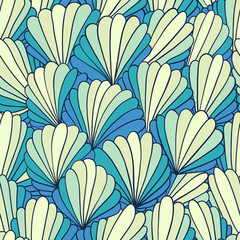 Seamless pattern background with abstract shell ornaments. Hand drawn illustration