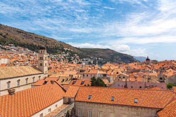 Fototapeta na wymiar Famous Orange Rooftops of Dubrovnik Croatia Cityscape Aerial View Walking Along Fortress Walls