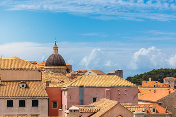 Obraz premium Famous Orange Rooftops of Dubrovnik Croatia Cityscape Aerial View Walking Along Fortress Walls