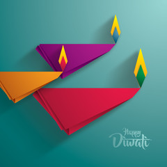 Happy Diwali. Paper Graphic of Indian Diya Oil Lamp Design. The Festival of Lights.