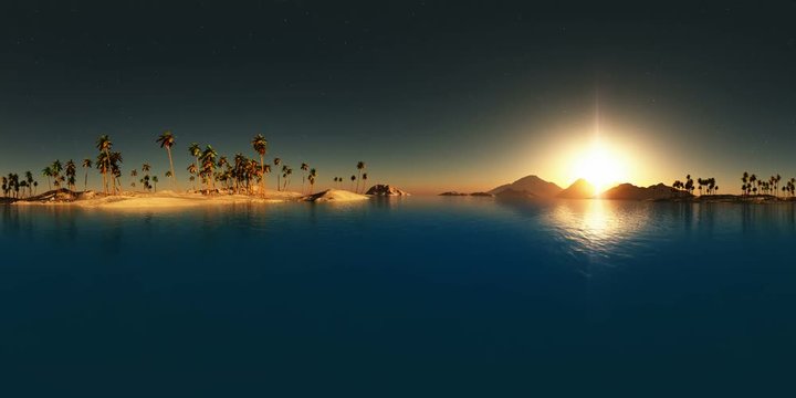 vr 360 panorama of tropical island at sunset. made with оne 360 degree lense on moving camera without any seams. ready for 360 virtual reality