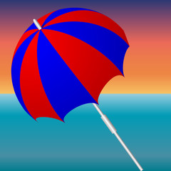 Vector illustration of a beach blue and red,   
 umbrella  on a transparent background