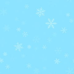 Naklejka na ściany i meble Transparent snowflakes seamless pattern on turquoise Christmas background. Chaotic scattered transparent snowflakes. Exquisite Christmas creative pattern. Vector illustration.