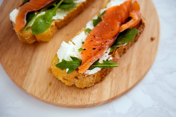 samon toast close up