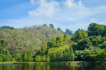 Fototapeta na wymiar Tropical landscape, lake and hills in Kathu district on Phuket