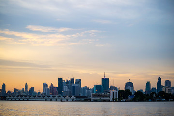 Bangkok skyline cityscape at sunset twilight. Thailand