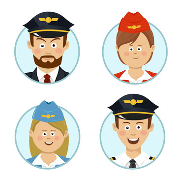 Pilots and air hostesses business professional people avatars sign flat icon