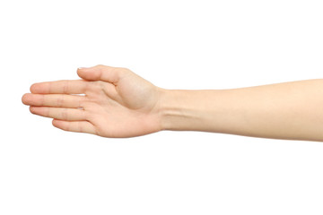 Woman's open palm isolated on white