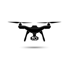 Drone icon. Copter or quadcopter with camera isolated on white background.