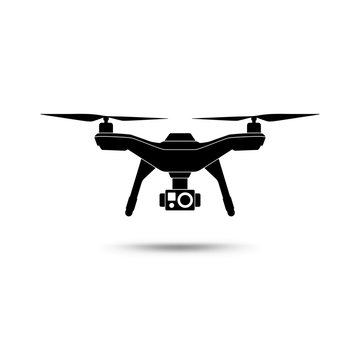 Drone icon. Copter or quadcopter with camera isolated on white background.