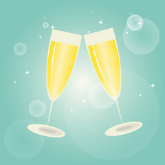 Cheers! Two champagne glasses toasting