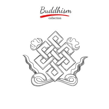 Endless knot. Symbol of Buddhism. Spirituality,Yoga print. Vector hand drawn illustration. Sketch style