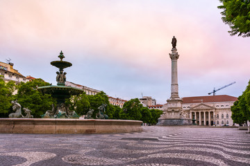 Fototapeta na wymiar Rossio Square Lisbon Portugal Vacation Destination Sightseeing European Historic Landmark Architecture